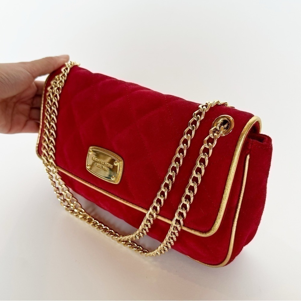 Red faux suede Micheal Kors Clutch/Crossbody bag - Picture 8 of 13